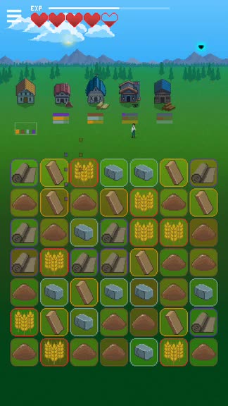 Match to Build a Village and Survive the Night in Super Gridland